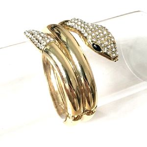 Gold Colored Snake Cuff Bracelet with Rhinestones
